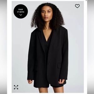 Kenneth Cole Black Luxe Twill Two-Button Boyfriend Jacket Relaxed Fit